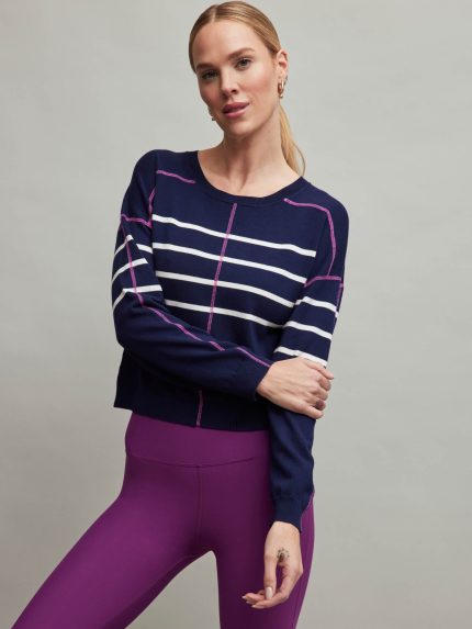 Striped Coverstitched Pullover - DARK BLUE MULTI