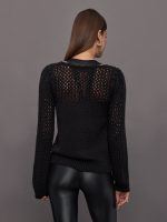 Brigid Puff Sleeve Mesh Pullover - Black - Image 4