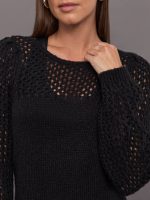 Brigid Puff Sleeve Mesh Pullover - Black - Image 7