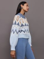 Victoria Fair Isle Zip Bomber Jacket - Arctic Ice Multi - Image 4