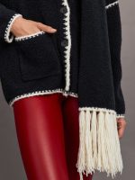 Tierney Boucle Coatigan With Scarf - Black with Sea Salt Stitch - Image 9