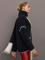 Tierney Boucle Coatigan With Scarf - Black with Sea Salt Stitch - Image 4