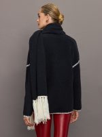 Tierney Boucle Coatigan With Scarf - Black with Sea Salt Stitch - Image 6