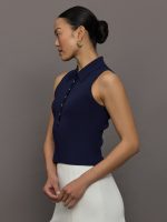 Nikki Johnny Collar Solid Tank - Dark Blue - Image 4
