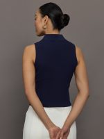 Nikki Johnny Collar Solid Tank - Dark Blue - Image 5