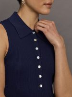 Nikki Johnny Collar Solid Tank - Dark Blue - Image 6