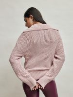 Mix Stitch Half Zip - Rose Pink - Image 3