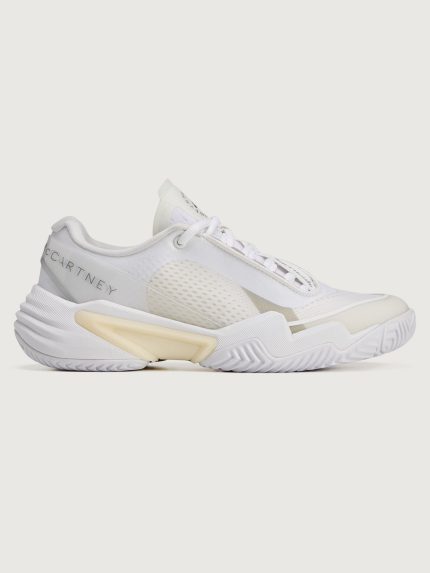 White sneaker with a brand logo on a white background