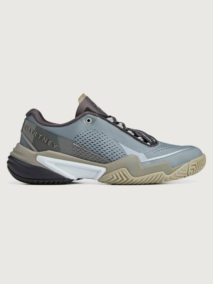 Gray and black sneaker on a light gray background