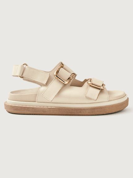 Beige slingback sandal with gold hardware 