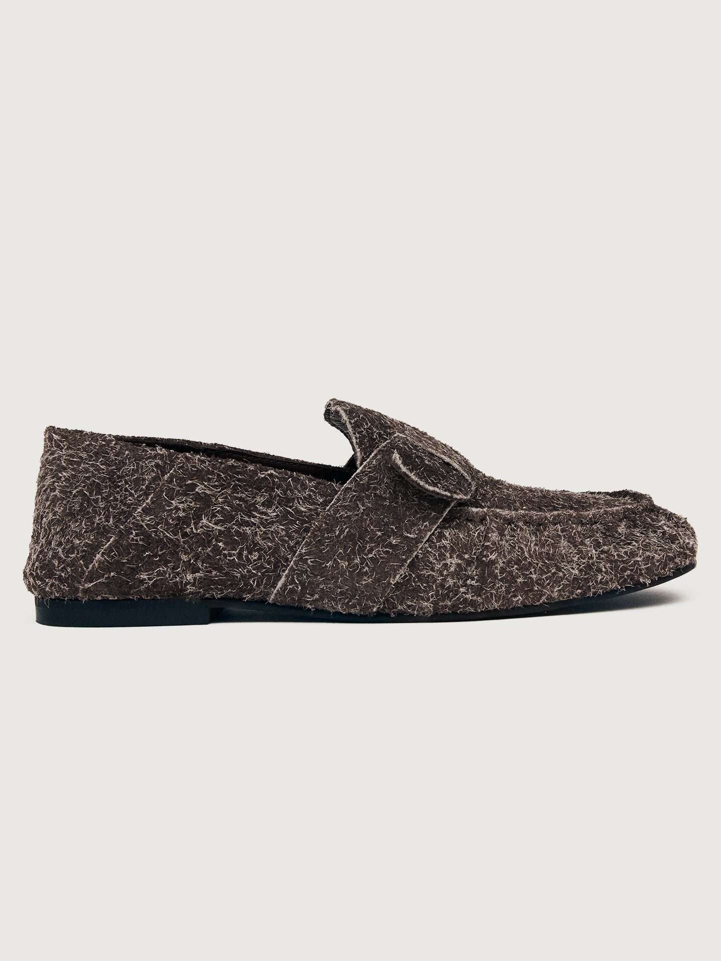 ALOH-S101025-02-BRWNBRWDRK-Aeryn-Suede-color-Fuzzy-BRown-Edit Brown suede loafer shoe.