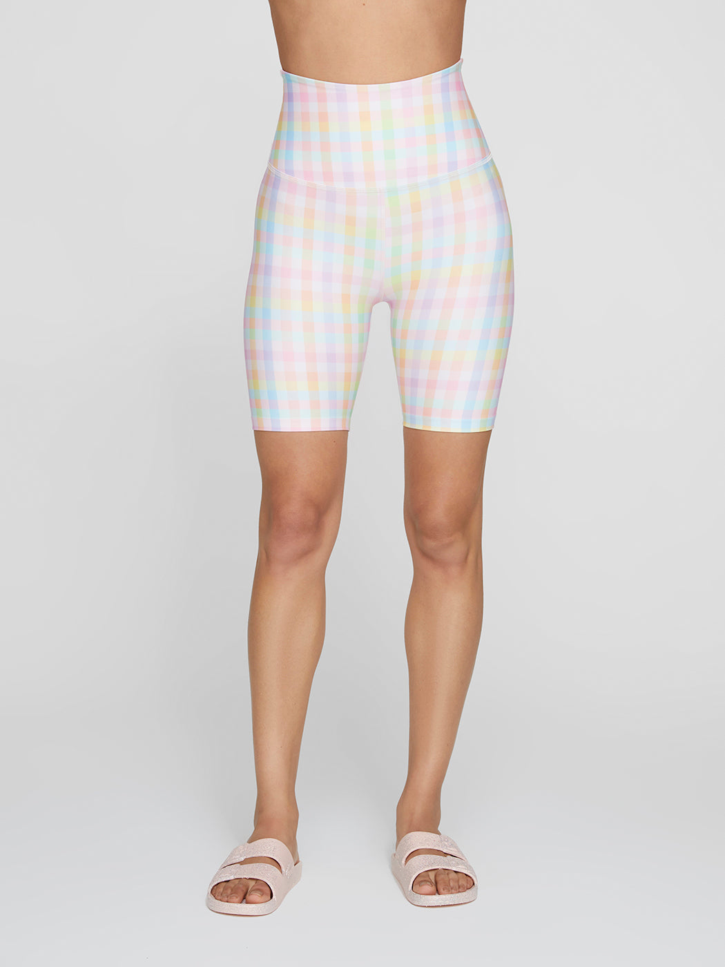 High Waisted Biker Short - Pastel Gingham - Image 1