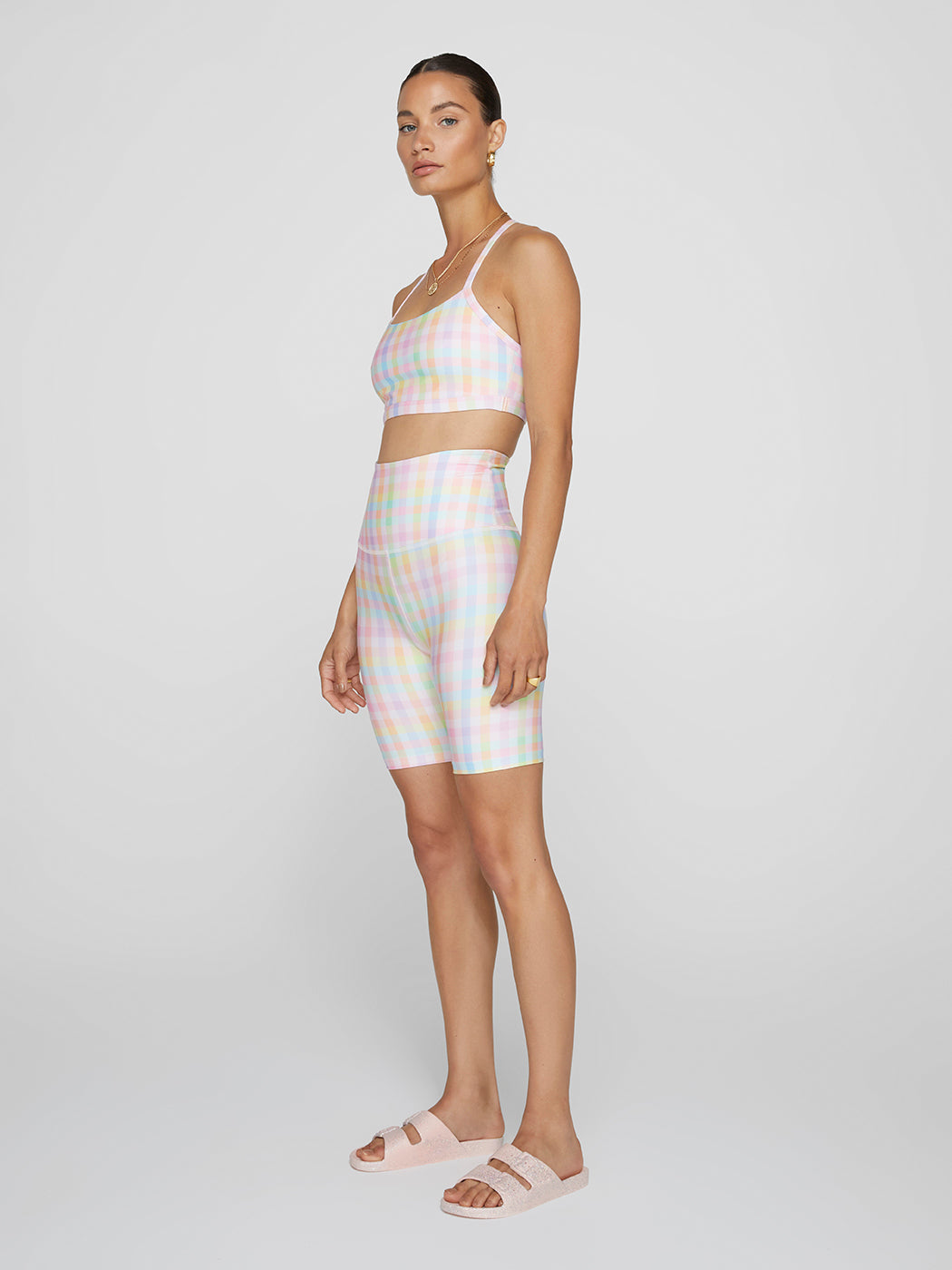 High Waisted Biker Short - Pastel Gingham - Image 8