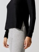 Side Slit Long Sleeve Pullover - Black - Image 4