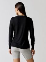 Side Slit Long Sleeve Pullover - Black - Image 5