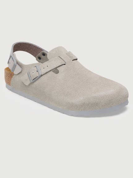 Stone colored suede boston birkenstocks.