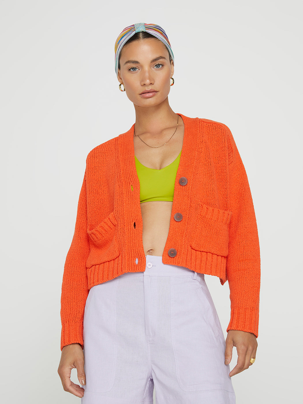 BROC-FLMW3581-ORNG-22SM-Cropped_Cardigan-color-Papaya_5584_99e181a5-329a-4f97-a6aa-053840aad255 Cropped Cardigan - Papaya - Image 1