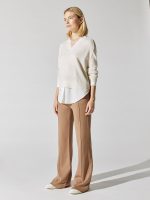 V-Neck Layered Pullover - Almond With White - Image 5