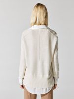 V-Neck Layered Pullover - Almond With White - Image 3