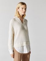 V-Neck Layered Pullover - Almond With White - Image 4