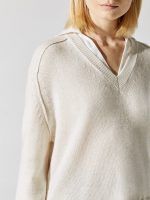 V-Neck Layered Pullover - Almond With White - Image 7