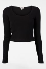 Rivington Ribbed Long Sleeve Scoop Neck Crop Top - Black - Image 7