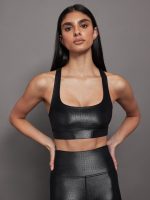 Criss Cross Bra in Crocodile Takara Shine - Black - Image 3