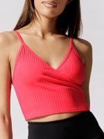 Vertical Ribbed Wrap Front Tank - Fluorescent Red