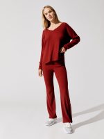 Brushed Ribbed Flare Pants - Rum Wine - Image 3