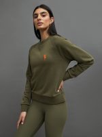 EMBROIDERED FRENCH TERRY CREW SWEATSHIRT -  OLIVE/ SEAHORSE