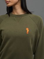 EMBROIDERED FRENCH TERRY CREW SWEATSHIRT -  OLIVE/ SEAHORSE - Image 4