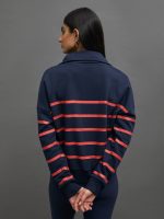 BRETON STRIPE FRENCH TERRY 1/2 ZIP -  NAVY/ CAYENNE - Image 4