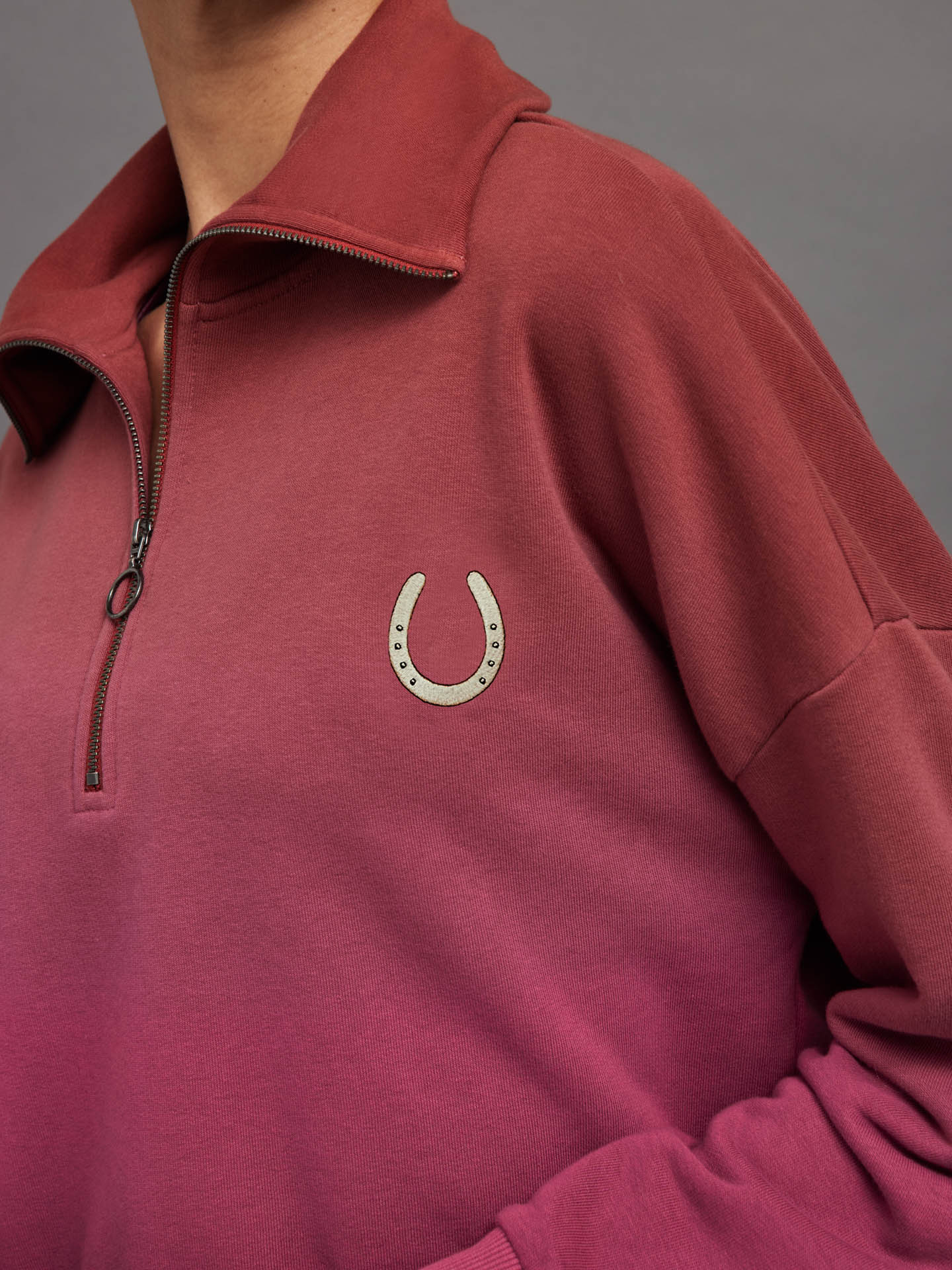 CARB-CRB22069-RED-23SS-Ombre-French-Terry-Half-Zip-Horseshoe-color-Merlot-to-Magenta-Haze_1641 Ombre French Terry Half Zip // Horseshoe - Merlot to Magenta Haze - Image 1