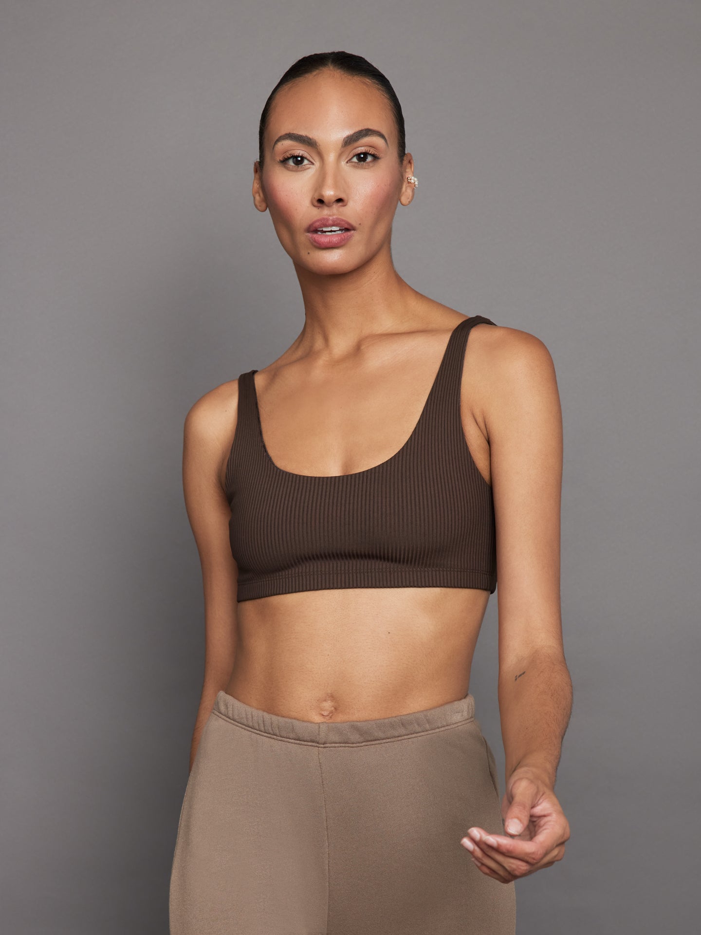 CARB-CRB22072-BRWDBW-Ribbed-Bra-color-Dark-Oak_15712 Ribbed Bra - Dark Oak - Image 1