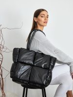 Quilted Tote Bag - Black Shine - Image 5