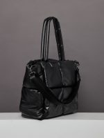 Quilted Tote Bag - Black Shine - Image 4