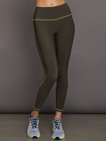 High Rise Legging with Fleece Back - Dark Olive/ Acid Lime - Image 5