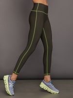 High Rise Legging with Fleece Back - Dark Olive/ Acid Lime