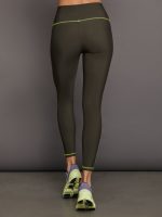 High Rise Legging with Fleece Back - Dark Olive/ Acid Lime - Image 4