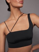 Asymmetrical Strappy Bra in Diamond Compression - Black - Image 4