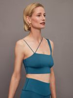 Asymmetrical Strappy Bra in Diamond Compression - Deep Lagoon - Image 4
