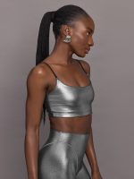 Liquid Metallic Scoop Bra - Metallic Silver - Image 4
