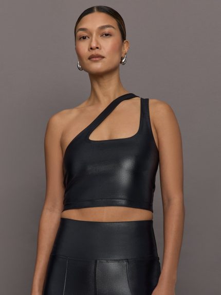One Shoulder Bra Top in Takara Shine - Black
