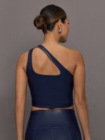 One Shoulder Bra Top in Takara Shine - Navy Blazer - Image 5