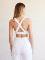 V-Neck Cross Back Bra in French Terry - White - Image 4