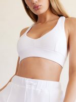 V-Neck Cross Back Bra in French Terry - White - Image 7