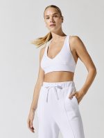 V-Neck Cross Back Bra in French Terry - White - Image 8