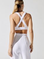 V-Neck Cross Back Bra in French Terry - White - Image 9