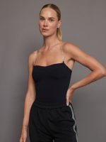 Corset Tank with Rhinestone Straps - Black