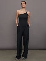 One Shoulder Tank in Ribbed Jersey - Black - Image 3